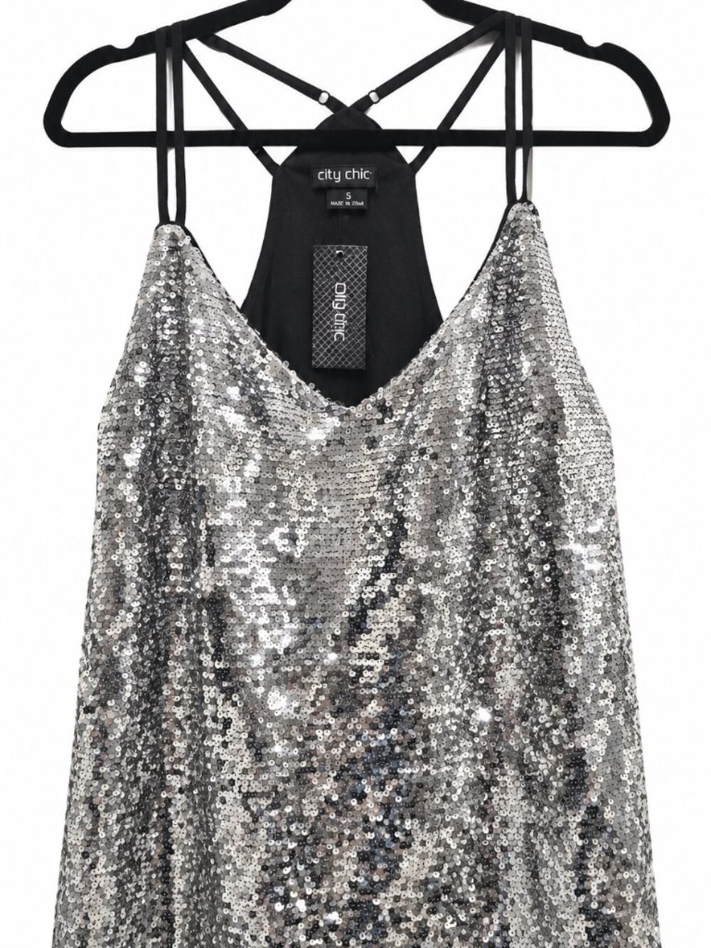 City Chic Glimmer Silver Sequin Cami Top – Women’s Plus Size M / 18W – New With